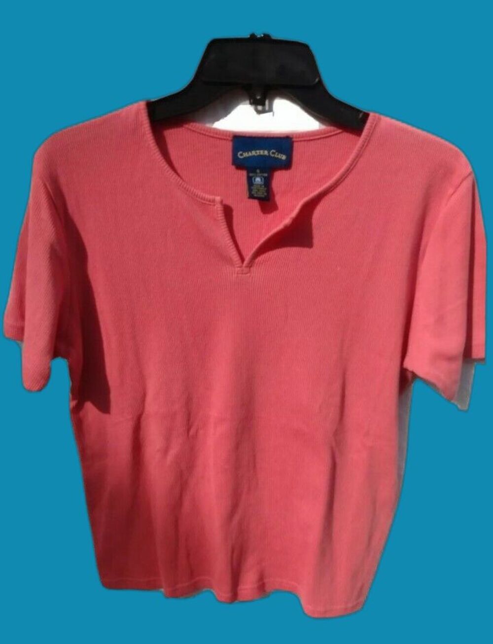 Charter Club Woman Shirt Size S Orange Short Sleeve V Neck 100% Cotton GND